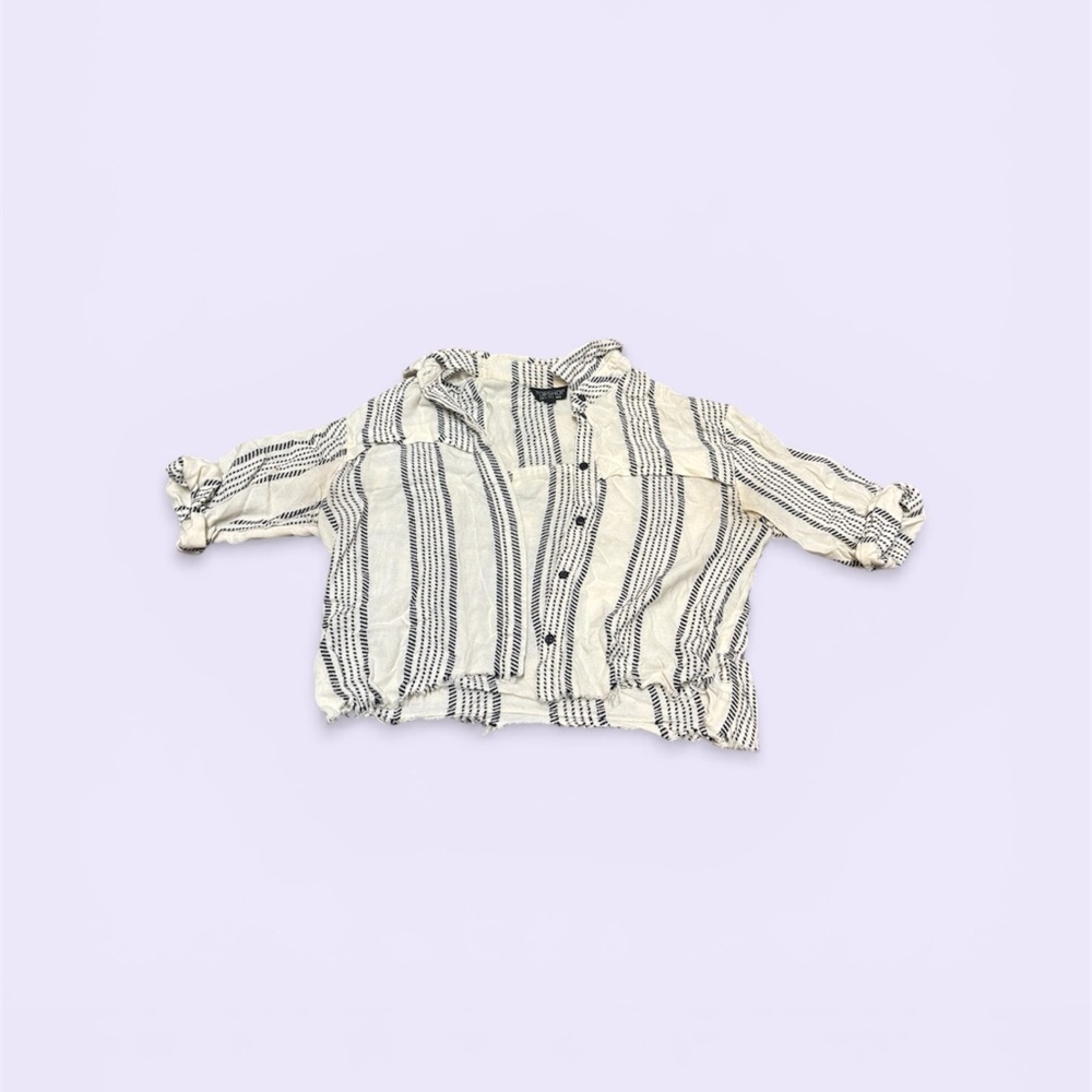 Topshop Cream and Navy Striped Button-Up Top